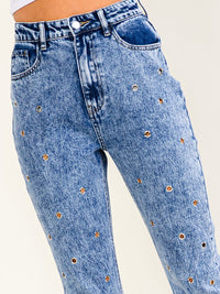WOMEN'S BUTTON CLOSURE POCKETS SKINNY LEG DENIM WASHED PANTS