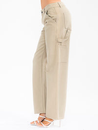 WOMEN'S BUTTON CLOSURE POCKETS DENIM WIDE LEG PANTS