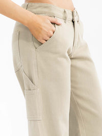 WOMEN'S BUTTON CLOSURE POCKETS DENIM WIDE LEG PANTS