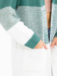 WOMEN'S LONG SLEEVE OPEN FRONT POCKETS COLORBLOCK CARDIGAN