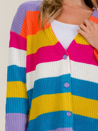 WOMEN'S LONG SLEEVE BUTTON UP STRIPES COLORBLOCK KNIT CARDIGAN