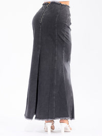 WOMEN'S ZIPPER CLOSURE WASHED DENIM MAXI SKIRT