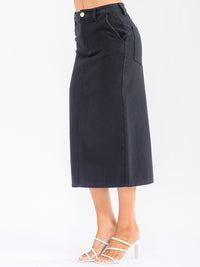 WOMEN'S BUTTON CLOSURE POCKETS DENIM MAXI SKIRT