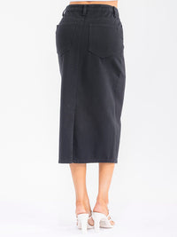 WOMEN'S BUTTON CLOSURE POCKETS DENIM MAXI SKIRT
