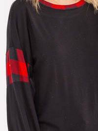 WOMEN'S LONG SLEEVE CONTRAST PLAID TOP