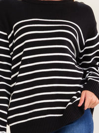 WOMEN'S LONG SLEEVE COLORBLOCK STRIPES PULLOVER SWEATER