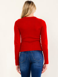 WOMEN'S LONG SLEEVE BUTTON UP CROCHET FLOWER SWEATER