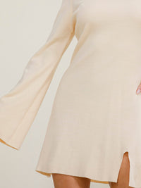 WOMEN'S LONG BELL SLEEVE MOCK NECK FRONT SLIT BODYCON MINI DRESS