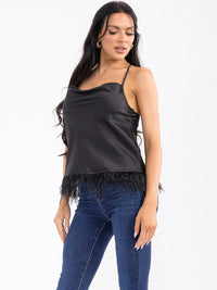 WOMEN'S SLEEVELESS OPEN BACK TRIM DETAILED TOP