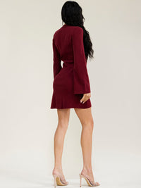 WOMEN'S LONG BELL SLEEVE MOCK NECK FRONT SLIT BODYCON MINI DRESS