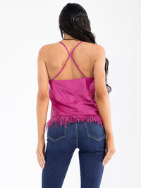 WOMEN'S SLEEVELESS OPEN BACK TRIM DETAILED TOP