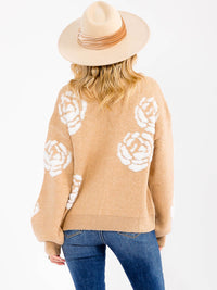 WOMEN'S LONG SLEEVE FLOWER PRINT PULLOVER SWEATER