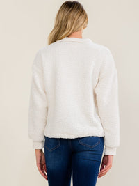 WOMEN'S LONG SLEEVE ZIP UP MERRY CHRISTMAS SHERPA PULLOVER SWEATER