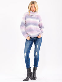WOMEN'S LONG SLEEVE TURTLE NECK COLORBLOCK PULLOVER SWEATER