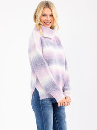 WOMEN'S LONG SLEEVE TURTLE NECK COLORBLOCK PULLOVER SWEATER