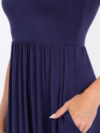 WOMEN'S SLEEVELESS ELASTIC WAIST FRONT POCKETS MAXI DRESS