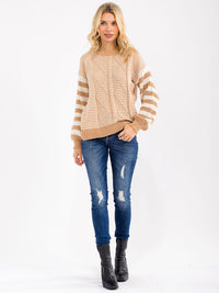 WOMEN'S LONG SLEEVE STRIPES COLORBLOCK PULLOVER SWEATER