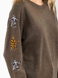 WOMEN'S LONG SLEEVE STARS PRINT PULLOVER SWEATER