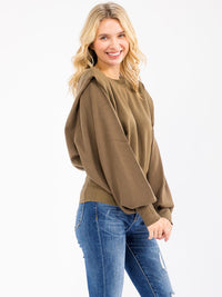 WOMEN'S LONG DETAILED SLEEVE SOLID PULLOVER SWEATER