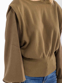 WOMEN'S LONG DETAILED SLEEVE SOLID PULLOVER SWEATER
