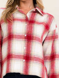 WOMEN'S LONG SLEEVE BUTTON UP COLORBLOCK PLAID SHIRT