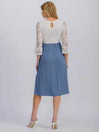 WOMEN'S 3/4 SLEEVE FRONT POCKET LACE CONTRAST DETAILED MIDI DRESS