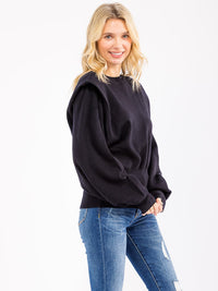 WOMEN'S LONG DETAILED SLEEVE SOLID PULLOVER SWEATER