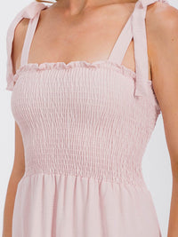 WOMEN'S SLEEVELESS ADJUSTABLE STRAPS SMOCK RUFFLE BOTTOM HEM MIDI DRESS