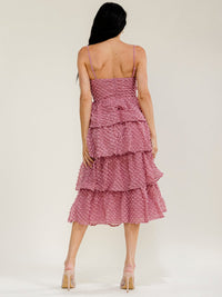 WOMEN'S SLEEVELESS RUFFLE TIERED SWISS MIDI DRESS