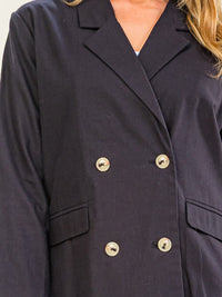 WOMEN'S LONG SLEEVE BUTTON CLOSURE FRONT POCKETS LINEN BLAZER