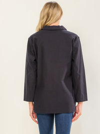 WOMEN'S LONG SLEEVE BUTTON CLOSURE FRONT POCKETS LINEN BLAZER