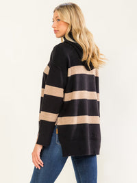 WOMEN'S LONG SLEEVE HIGH-LOW STRIPES PULLOVER HOODED SWEATER
