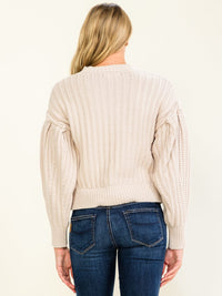 WOMEN'S LONG BALLOON SLEEVE KNIT PULLOVER SWEATER