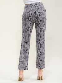 WOMEN'S ZIP UP FRONT POCKETS SNAKE PRINT STARIGHT LEG PANTS