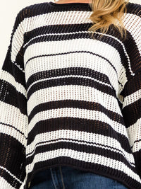 WOMEN'S LONG SLEEVE COLORBLOCK STRIPES PULLOVER KNITTED SWEATER