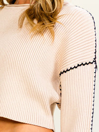WOMEN'S LONG SLEEVE RIBBED PULLOVER CROP SWEATER