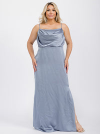 PUS SIZE SLEEVELESS COWL NECK SIDE SLIT MAXI GOWN DRESS