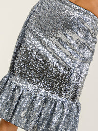JUST ME WOMEN'S ZIPPER CLOSURE RUFFLE BOTTOM HEM SEQUINS MIDI SKIRT