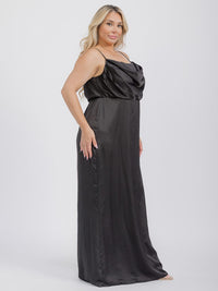 PUS SIZE SLEEVELESS COWL NECK SIDE SLIT MAXI GOWN DRESS