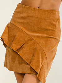 WOMEN'S ZIP UP RUFFLE CORDUROY MINI SKIRT