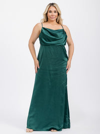 PUS SIZE SLEEVELESS COWL NECK SIDE SLIT MAXI GOWN DRESS