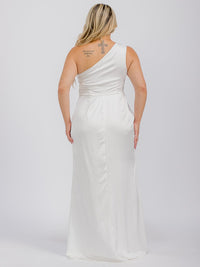 PUS SIZE SLEEVELESS ONE SHOULDER SURPLICE FRONT SLIT MAXI GOWN DRESS