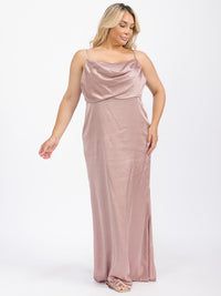 PUS SIZE SLEEVELESS COWL NECK SIDE SLIT MAXI GOWN DRESS