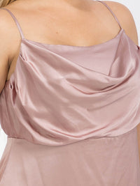 PUS SIZE SLEEVELESS COWL NECK SIDE SLIT MAXI GOWN DRESS