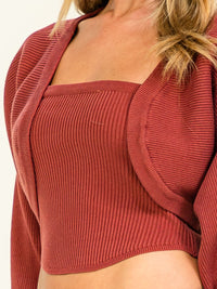 WOMEN'S SLEEVELESS CROP TOP & LONG SLEEVE OPEN FRONT CARDIGAN RIBBED 2PC. SET TOP