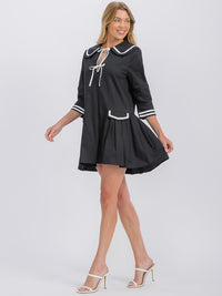 WOMEN'S 3/4 SLEEVE V-NECK COLORBLOCK LOOSE FIT MINI DRESS