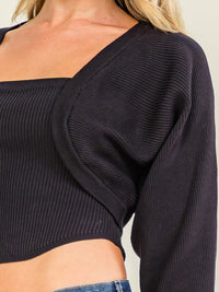 WOMEN'S SLEEVELESS CROP TOP & LONG SLEEVE OPEN FRONT CARDIGAN RIBBED 2PC. SET TOP