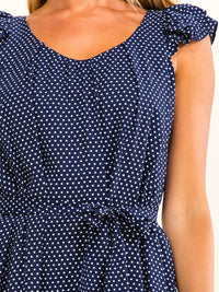 WOMEN'S SLEEVELESS SELF TIE POLKA DOTS MINI DRESS