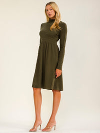 WOMEN'S LONG SLEEVE ELASTIC WAIST SOLID MINI DRESS
