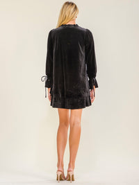 WOMEN'S LONG SLEEVE V-NECK TUNIC VELVET MINI DRESS